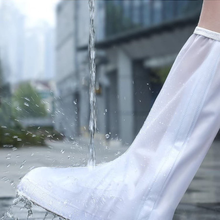 Protectie Incaltaminte pentru Ploaie si Noroi,  Impermeabila, Talpa Antiderapanta, cu Fermoar si Capsa, Inaltime 40 cm, Marime M 36-37, Alb