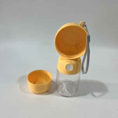 Sticla Animale,  Portabila, pentru Hrana si Apa, din ABS, 400 ml/182 ml, 25.5 x 8 x 9 cm, Galben