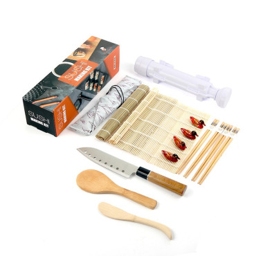Set Ustensile pentru Sushi, Cyrax, Set din 15 Accesorii pentru Sushi, Set pentru Sushi HOME MADE, Cutit Inclus, Forme, Betisoare, Multicolor