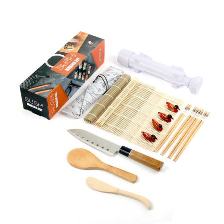 Set Ustensile pentru Sushi, Cyrax, Set din 15 Accesorii pentru Sushi, Set pentru Sushi HOME MADE, Cutit Inclus, Forme, Betisoare, Multicolor