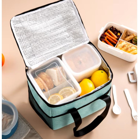 Geanta Termica Cyrax pentru Pranz, Compartimente Telefon si Tacamuri, Multifunctionala, Impermeabila, 24x18x21 cm, Verde