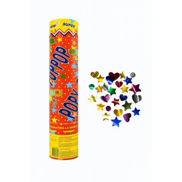 Tun de Confetti, Cyrax, Party Popper 40 cm, Model Stelute, Inimioare, Paiete Lucioase, 3 cm Diametru, Multicolor