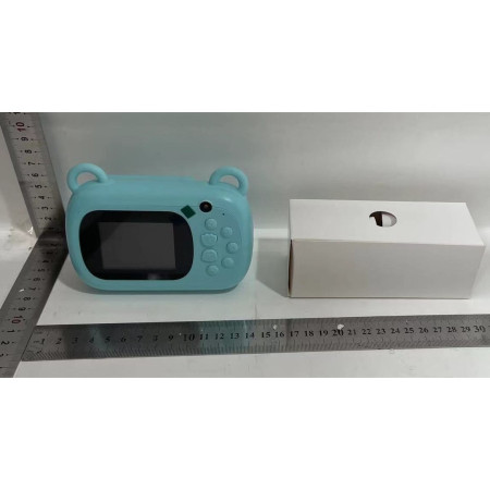 Camera Instantanee pentru Copii, Cyrax, Camera Frontala + Selfie, cu Functie de Printare, Cablu USB-C, Bluetooth, Compatibil iOS/Android, Imprimare APP, Model Dino Love, Albastru