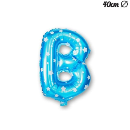 Balon Folie Metalizata Litera B, Cyrax, 40 cm, Cu Imprimeu Stelute, Umflati cu Heliu sau Aer, Ambalaj Individual, Pai inclus, Albastru