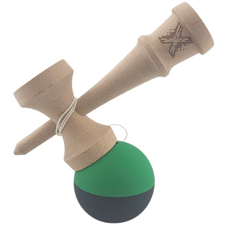 Kendama X Originala, Profesionala, Cyrax, 18 cm, din Lemn, Verde/Negru