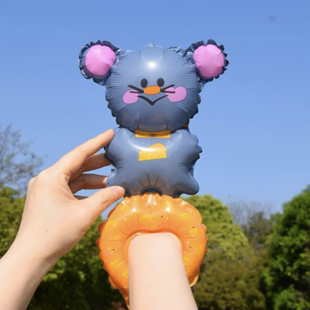 Balon din Folie Metalizata, Cyrax, Figurine Animalute, Tip Bratara, Model Soricel, Ambalaj Individual, Pai Inclus, Umflare cu Aer sau Heliu, Gri