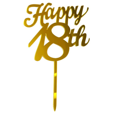 Decoratiune Topper pentru Tort, Cyrax, Model Happy18th, Dimensiuni 10 cm, Tematica Majorat, Auriu