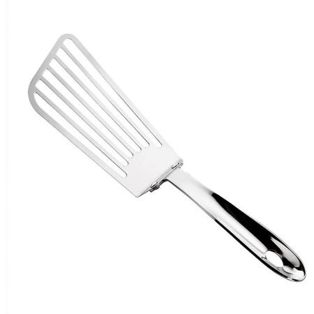 Spatula flexibila Cyrax, Fish Turner, din otel, durabila, cu margini subtiri pentru taiere, pentru carne, oua, peste, multifunctionala, argintiu