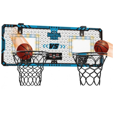 Set 2 Cosuri de Baschet pentru Copii, Cyrax, cu Tablou de Bord Electronic, Pentru 2 Jucatori, Minge, Pompa, 2 Moduri, Interior/Exterior, Inel Metalic si Rabatabil cu Arc, Luminos, 60x31x6 cm, Multicolor