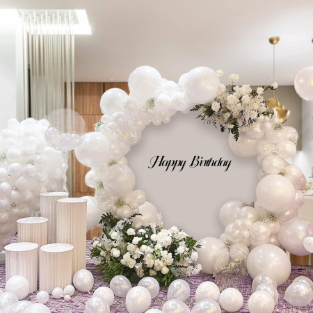 Baloane din Latex pentru Arcada, Cyrax, Set din 120 baloane, Model Party, Botez, Pai transparent si adeziv inclus in cutie, 23 cm, Alb