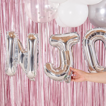 Balon Folie Metalizata Litera J, Cyrax, 40 cm, Umflati cu Heliu sau Aer, Ambalaj Individual, Pai inclus, Argintiu