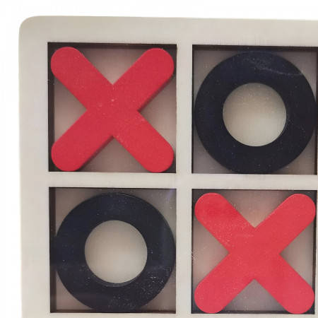 Jucarie Montessori Tic Tac Toe, Cyrax, Educativa, Interactiva, din lemn, X si O, 9 Piese, 14.3x14.3 cm, Negru Rosu