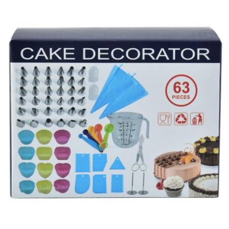 Set 63 Piese Ustensile pentru Ornare Prajituri, Cyrax, din Plastic si Otel Inoxidabil, Forme Briose, Multicolor