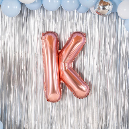 Balon Folie Metalizata Litera K, Cyrax, 100 cm, Umflati cu Heliu sau Aer, Ambalaj Individual, Pai inclus, Rose Gold