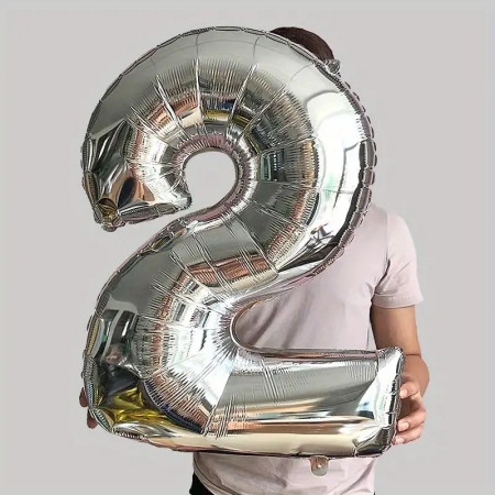 Balon din Folie Cyrax, Cifra 2, 81 cm, Pentru Aer sau Heliu, Bulk, Argintiu