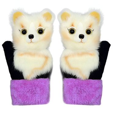 Manusi de Plus pentru Copii,  de Iarna, Groase, Moi, Calduroase, Model Animat Vulpe Alba