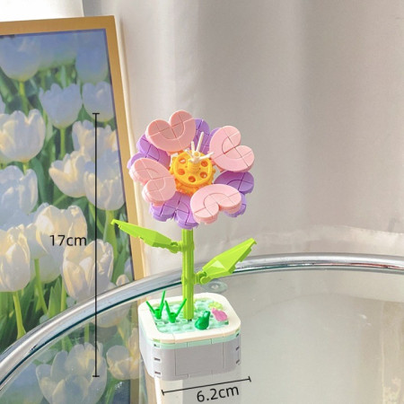 Set de Constructie Floare in Ghiveci, Cyrax, 4 Ani, Ornament Creativ, 17x6.2 cm, Multicolor