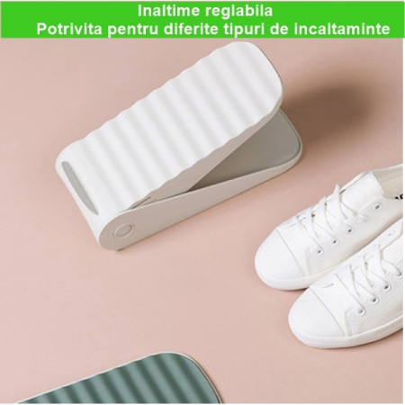 Suport pentru Pantofi,  cu Două Straturi, Organizator, Antiderapant și Durabil, Inălțime Reglabilă, 25.5x11x7.5 cm, Alb, 150 g