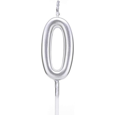 Lumanare de Tort, Cyrax, Model Cifra 0, Party, 4.5 x 2.5 cm, din Parafina, Argintiu