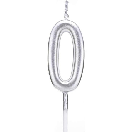 Lumanare de Tort, Cyrax, Model Cifra 0, Party, 4.5 x 2.5 cm, din Parafina, Argintiu