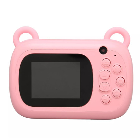 Camera Instantanee pentru Copii, Cyrax, Camera Frontala + Selfie, cu Functie de Printare, Cablu USB-C, Bluetooth, Compatibil iOS/Android, Imprimare APP, Model Iepure Love, Roz