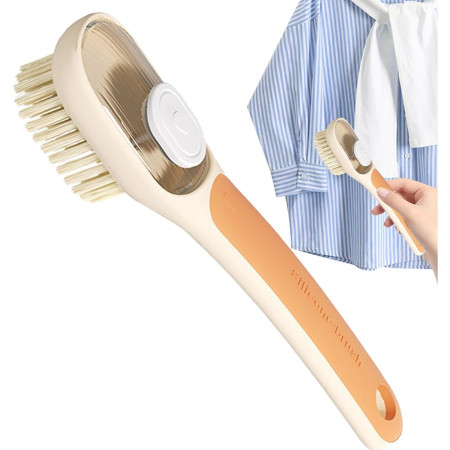 Perie Multifunctionala 2 in 1,  Perie Densa/Perie din Piele de Caprioara, cu Recipient Lichid, Maner Lung, 20.1x 4.3 x 5 cm, Portocaliu