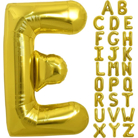 Balon Folie Metalizata Litera E, Cyrax, 40 cm, Umflati cu Heliu sau Aer, Ambalaj Individual, Pai inclus, Auriu