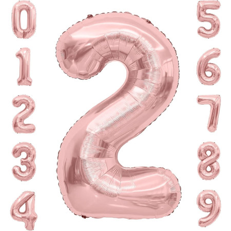 Balon din Folie Metalizata Cyrax, Figurina Cifra, Tema Aniversare 100 cm, Ambalaj Individual, Pai inclus, Umflare cu Aer sau Heliu, Coral, Rose, Cifra 2