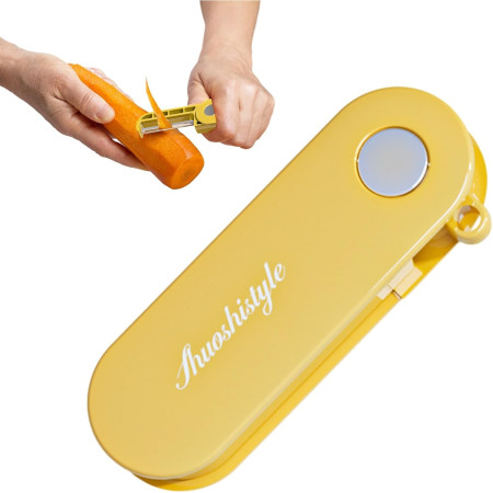 Peeler pentru Legume si Fructe, Cyrax, 3.6 x 9.1 cm, Multifunctional, Curatator Pliabil, din ABS si Otel Inoxidabil, Galben