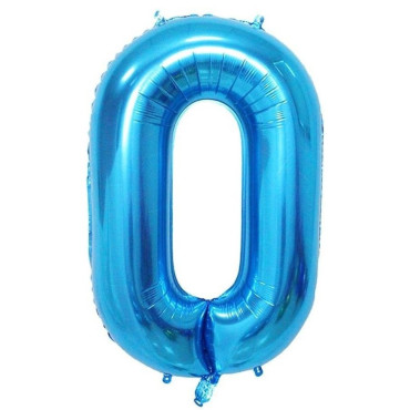 Balon din Folie Metalizata, Cyrax, Figurina Cifra, Tema Aniversare 80 cm, Ambalaj Individual, Pai inclus, Umflare cu Aer sau Heliu, Albastru, Cifra 0