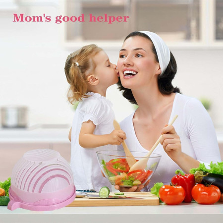 Bol Feliator pentru Salata, Cyrax, Castron Multifunctional pentru Legume si Fructe, pentru Spalat si Taiat Legumele, cu Scurgere si Tocator, Ergonomic, Protectie pentru Maini, 21x18.5x11.5 cm, Roz