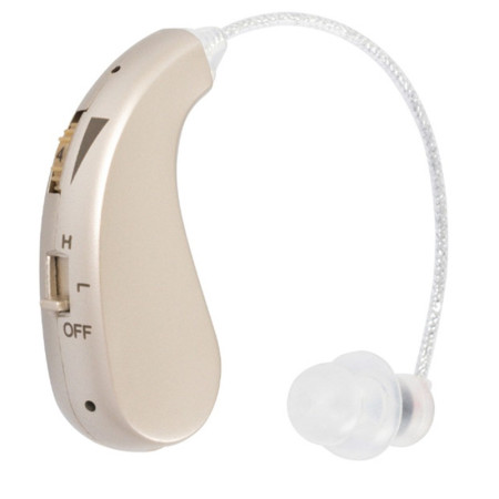 Aparat auditiv retroauricular BTE Reincarcabil, Cyrax, Set 2 bucati Stinga Dreapta, Standard European, Aparat auditiv Cu incarcator, Aparat pentru Auz, 12 x 8.5 x 4 cm, 89 g,  Auriu