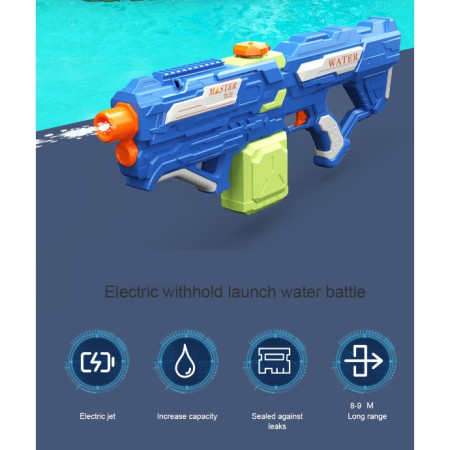 Pistol cu Apa pentru Copii, Rezervor 600ml, Cyrax, 14ani+, cu baterie 1200mAh, Electric Burst, Albastru/Verde, 800ML