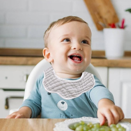 Baveta Tip Floare, Cyrax, din Bumbac, pentru Copii 0-12 Luni, Rezistenta la apa, 8 Straturi, Model Tricotat cu Elefantel, 26 x 29 cm, Alb