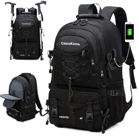 Rucsac Multifunctional de Alpinism,  Capacitate 36-55 L, de Calatorie, Impermeabil, Slot USB Incarcare Telefon, Bretele Reglabile, 52 x 34 x 19 cm, Negru