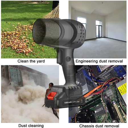 Suflanta de Aer Multifunctionala Portabila, Cyrax, Incarcare Auto, pentru Gratar, Masina, Indepartare Frunze si Praf, 1500 mAh, Viteta de Rotatie 25000 RPM, 2 Baterii de Li si Incarcator, Negru