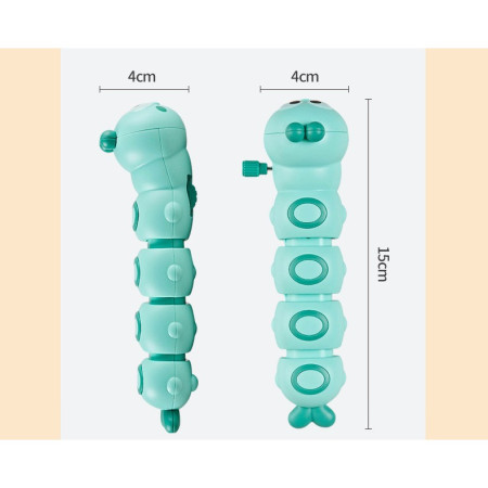 Jucarie mecanica pentru copii Cyrax, omida haioasa, cu cheita, distractiva, se taraste, se misca, 15 x 4 cm, verde