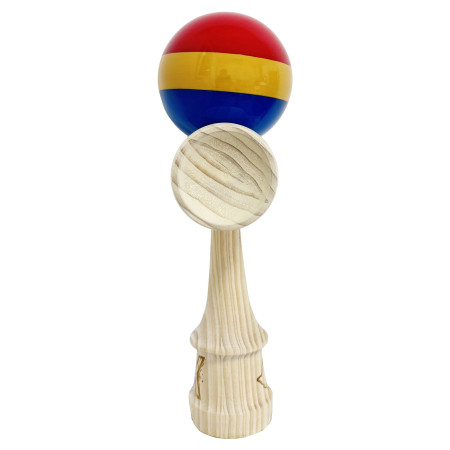 Kendama X Originala, Profesionala, Cyrax, SUPER BIG cu Cupe KING SIZE, Bila Super Sticky, Diametrul 17 cm, din Lemn, 52 x 20 cm, Multicolor