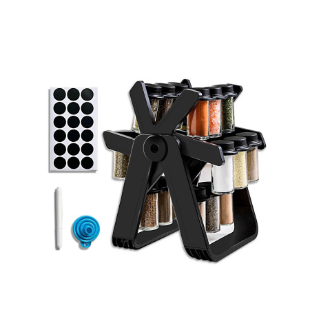 Suport Pentru Condimente Rotativ, Cyrax, Multifunctional, Pivotant 360°, Portabil, Usor de Montat, 34x23 cm, ABS/Sticla, Negru