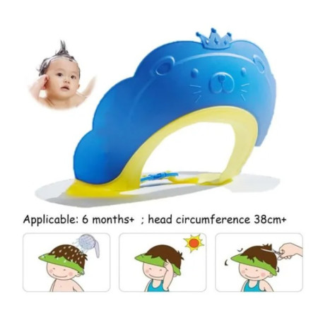 Cyrax Viziera de Protectie Baie Pentru Copii, Fippy, Model Coronita Leu, Dimensiune ajustabila, Durabil, Usor de curatat, Impotriva Samponului, pentru Ochi si Urechi, TPE+PP, 21x20.5 cm, Albastru