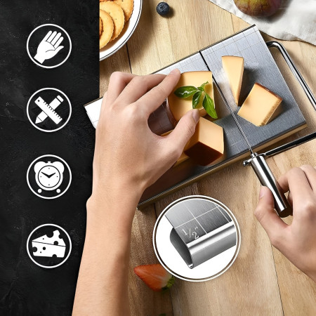 Feliator de Branza, Cyrax, din Otel Inoxidabil, 5 Fire de Rezerva, Maner Ergonomic, Scara de Masurare, 24x21cm, Argintiu