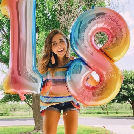 Balon din Folie Metalizata Gradient Cyrax, Figurina Cifra, Tema Aniversare 100 cm, Ambalaj Individual, Pai inclus, Umflare cu Aer sau Heliu, Multicolor, Cifra 8