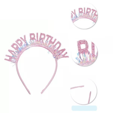 Coronita Decorativa pentru Petreceri, Cyrax, Tema Aniversare, Model Happy Birthday, Marime Universala, Rose