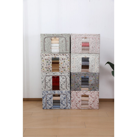 Cutie Depozitare,  66L, din Material Textil, 50 x 40 x 33 cm, pentru Haine si Lenjerii, Model Floare de Prun, Roz