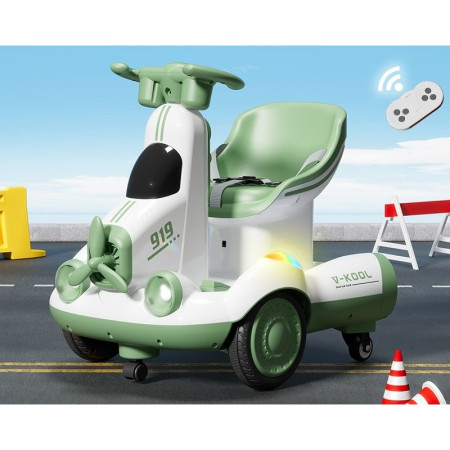 Masinuta Electrica, Cyrax, pe 4 Roti, cu Telecomanda, Lumini Led si Muzica, +2 ani, Inaltime Reglabila, Verde