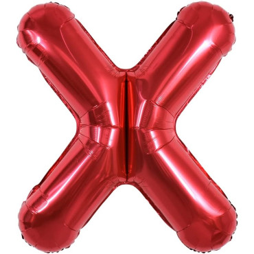 Balon Folie Metalizata Litera X, Cyrax, 40 cm, Umflati cu Heliu sau Aer, Ambalaj Individual, Pai inclus, Rosu