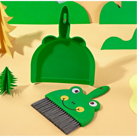 Set Mini Matura si Faras,  LITTLE CLEANER, Uz Casnic, pentru Birou, Bucatarie, Casa, Model Broscuta, 23 x 18 cm, Verde