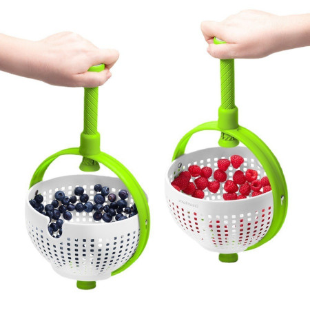 Cyrax Strecuratoare multifunctionala rotativa, cu maner, material ABS, 22x12 cm, maner 18 cm, cu ventuza pentru prindere sigura, practic si usor de folosit, verde