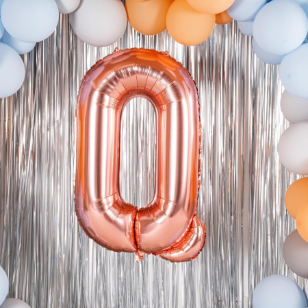 Balon Folie Metalizata Litera Q, Cyrax, 100 cm, Umflati cu Heliu sau Aer, Ambalaj Individual, Pai inclus, Rose Gold