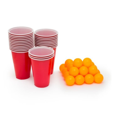 Joc de baut Beer Pong Cyrax, 24 Pahare, 24 Mingi, material plastic, reutilizabil, portabil, rosu